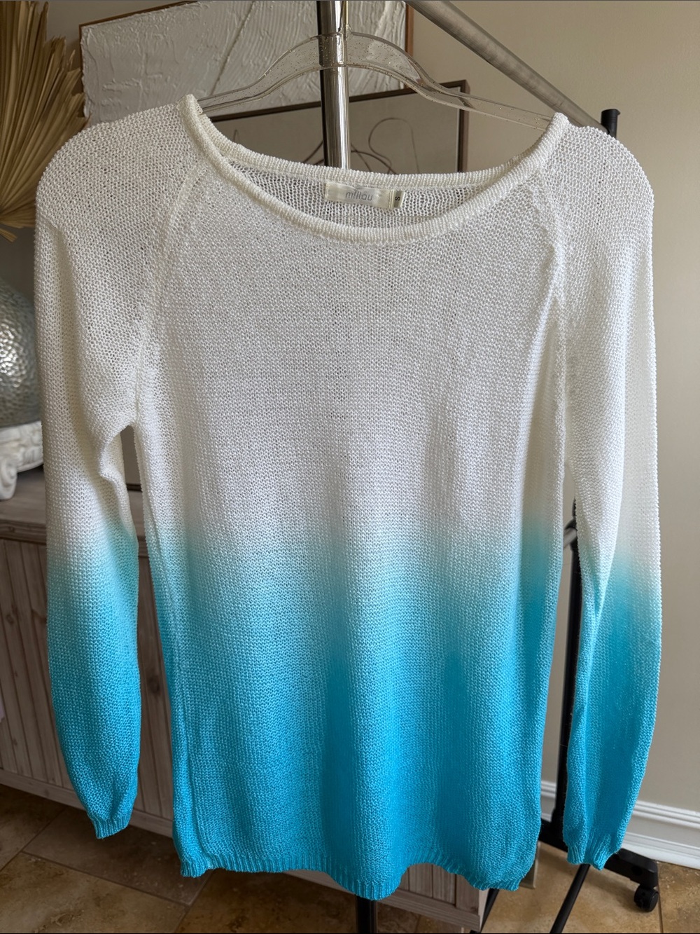 Millau White to Teal Ombre Crewneck Sweater